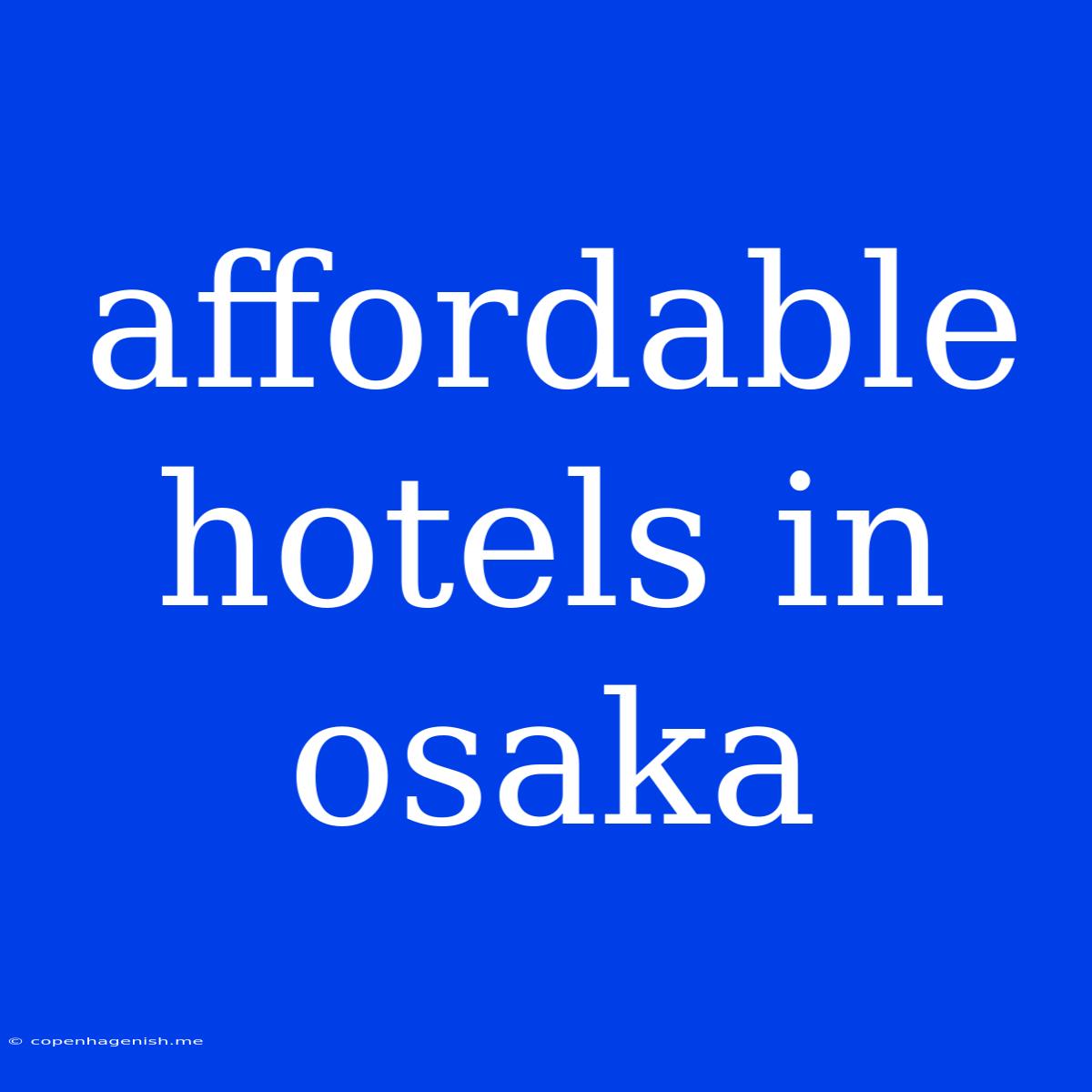 Affordable Hotels In Osaka