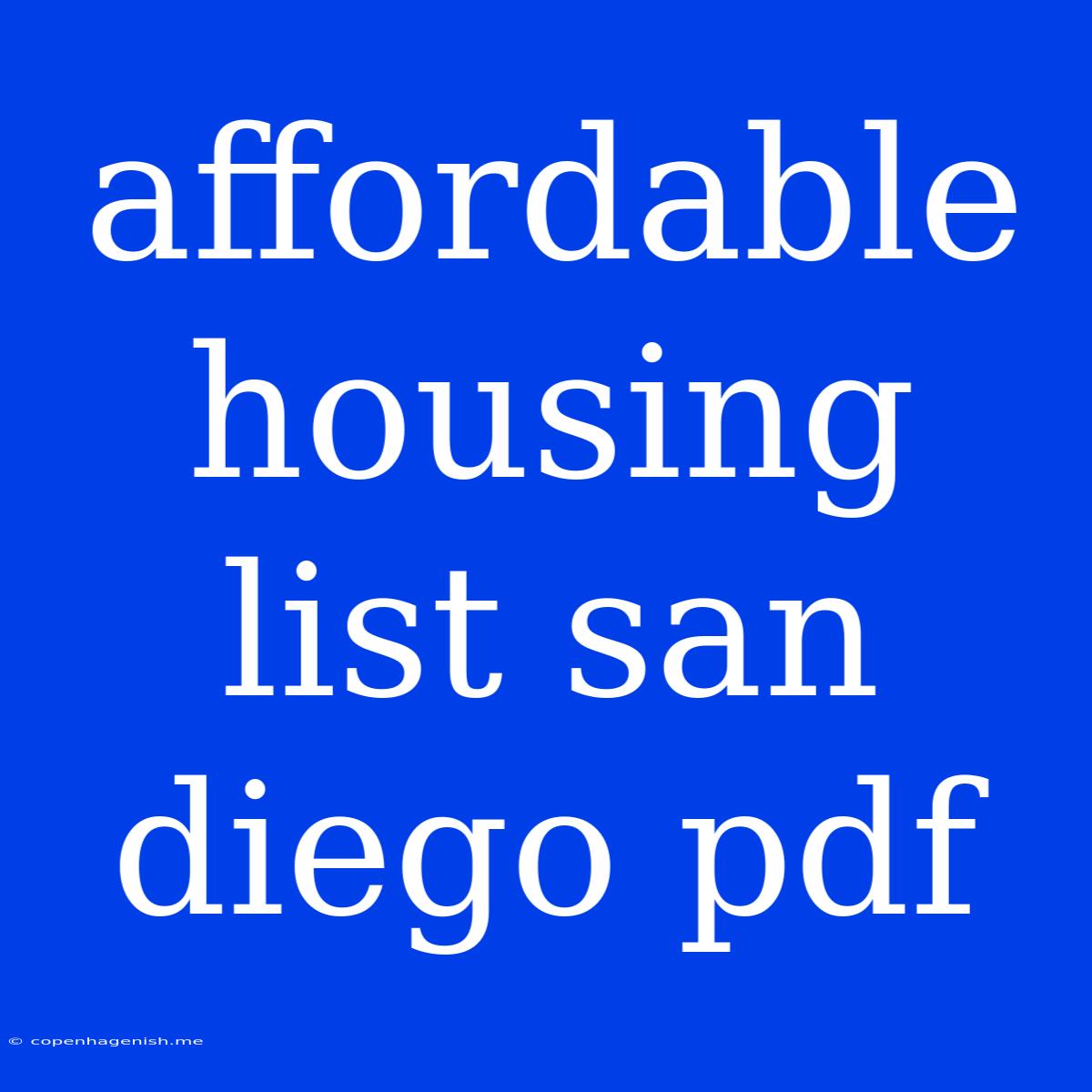 Affordable Housing List San Diego Pdf