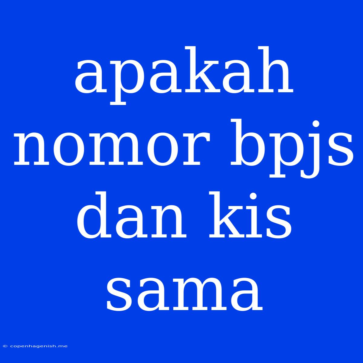 Apakah Nomor Bpjs Dan Kis Sama