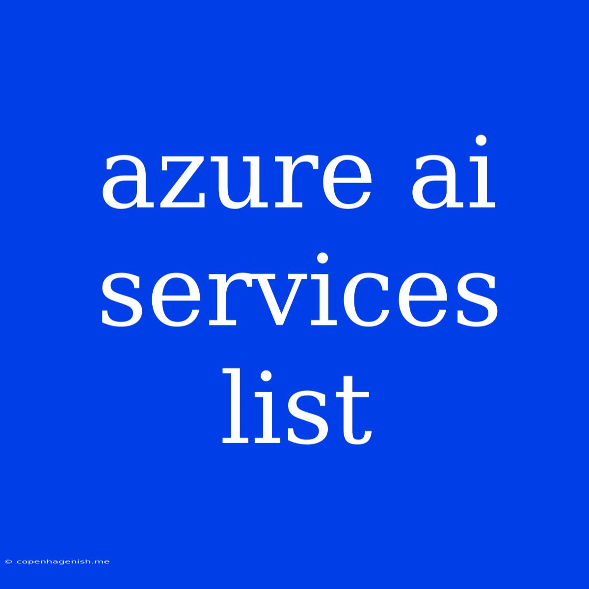 Azure Ai Services List