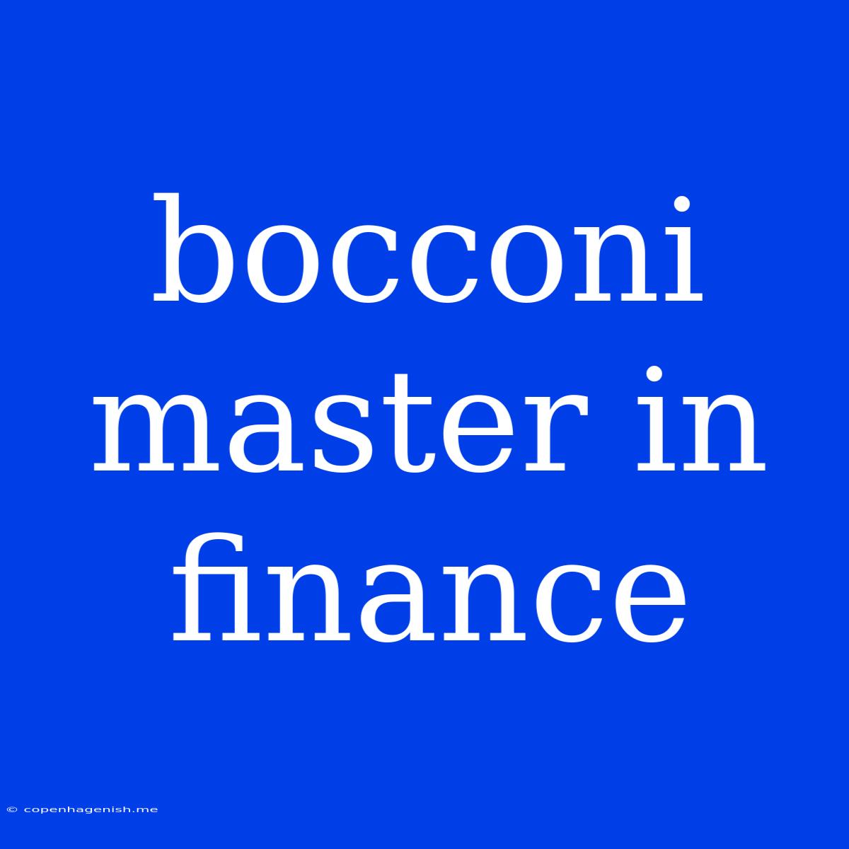 Bocconi Master In Finance