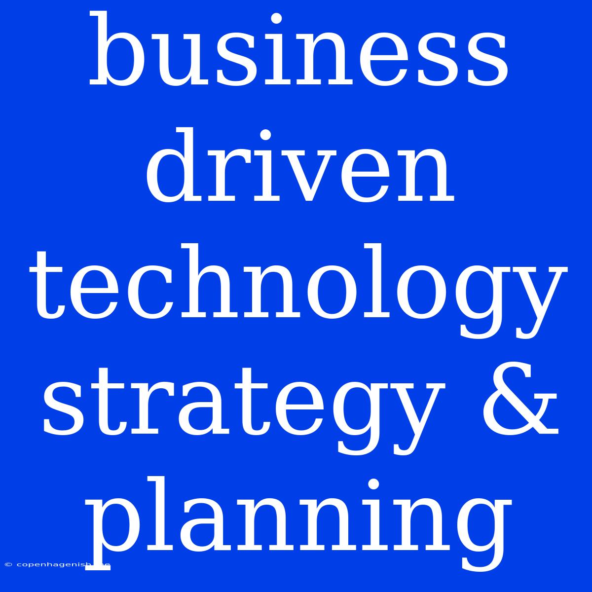 Business Driven Technology Strategy & Planning