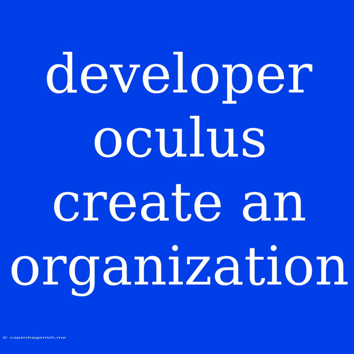 Developer Oculus Create An Organization