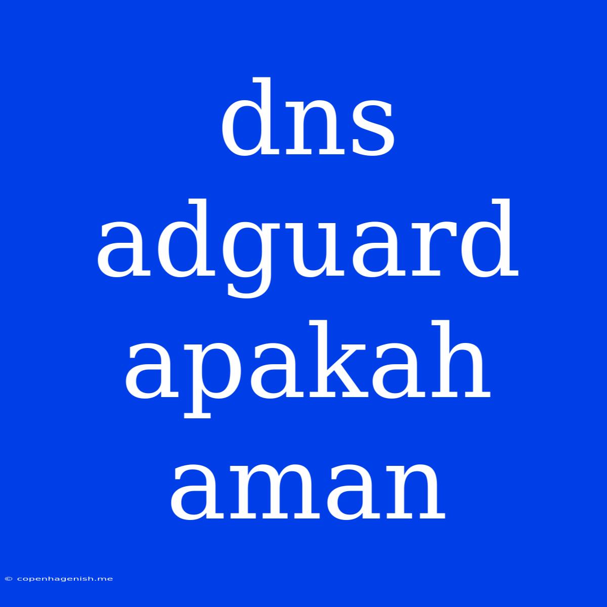 Dns Adguard Apakah Aman