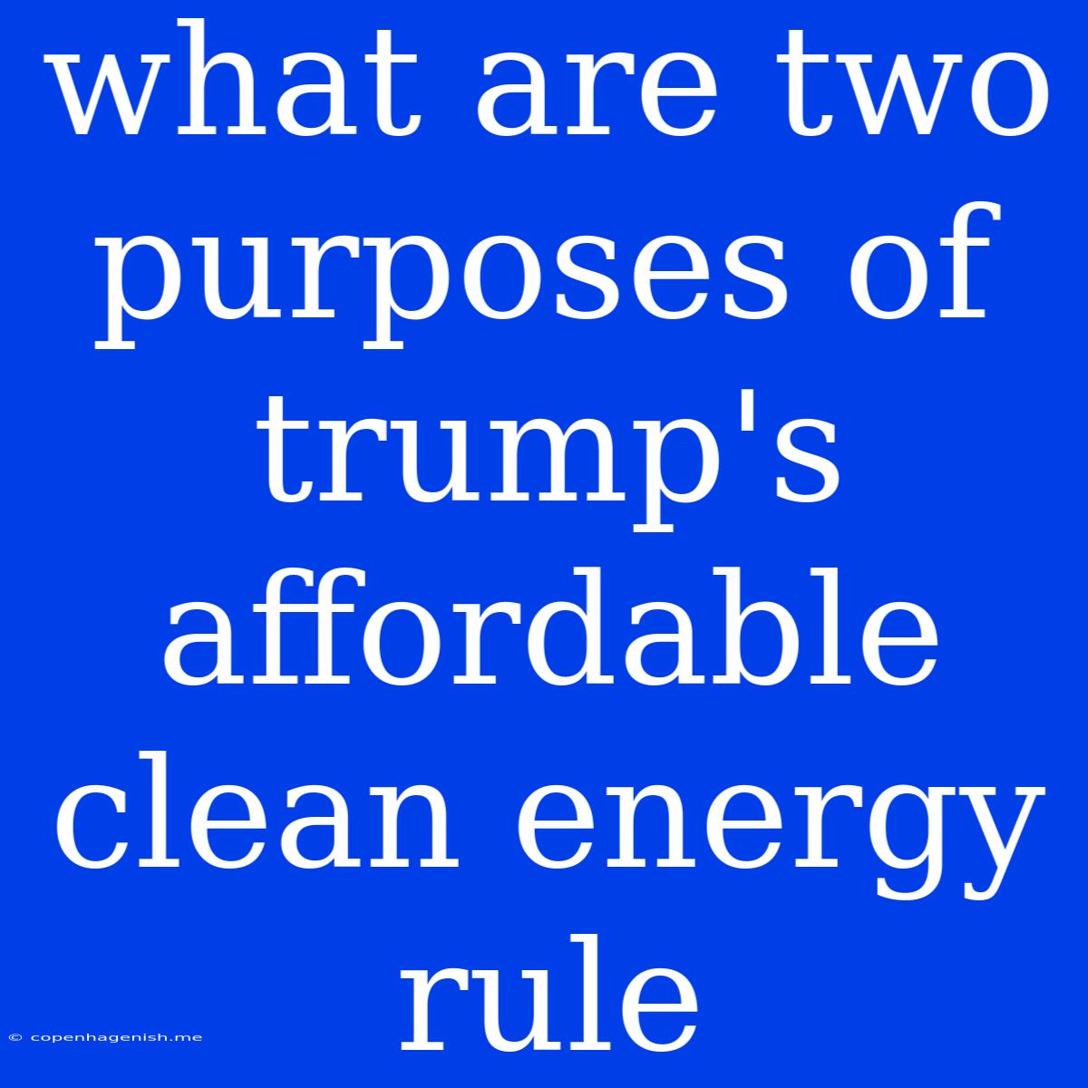 What Are Two Purposes Of Trump's Affordable Clean Energy Rule